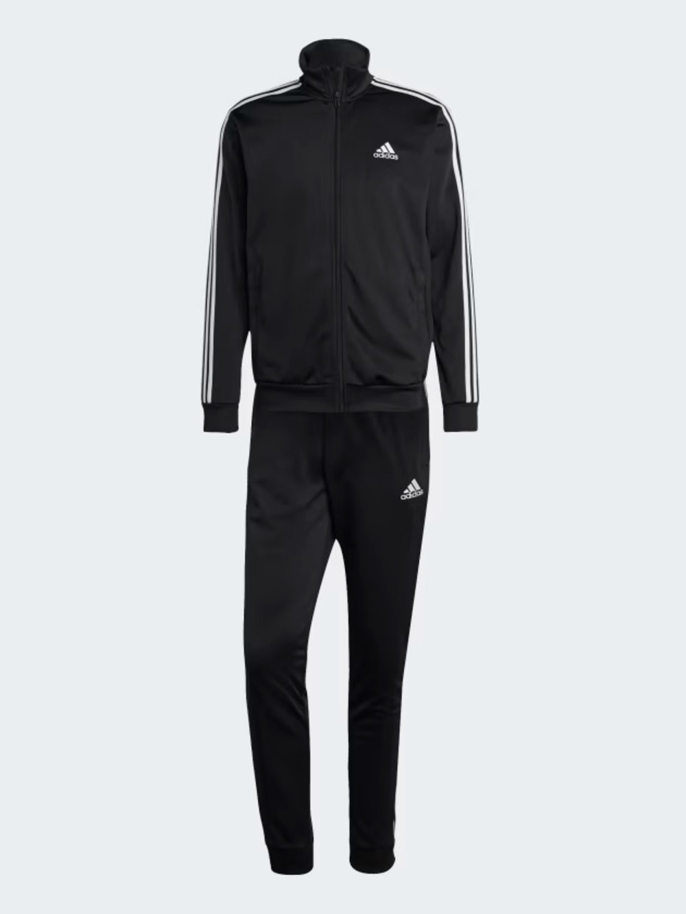 adidas Black Track Jacket and Pants with White Stripes
